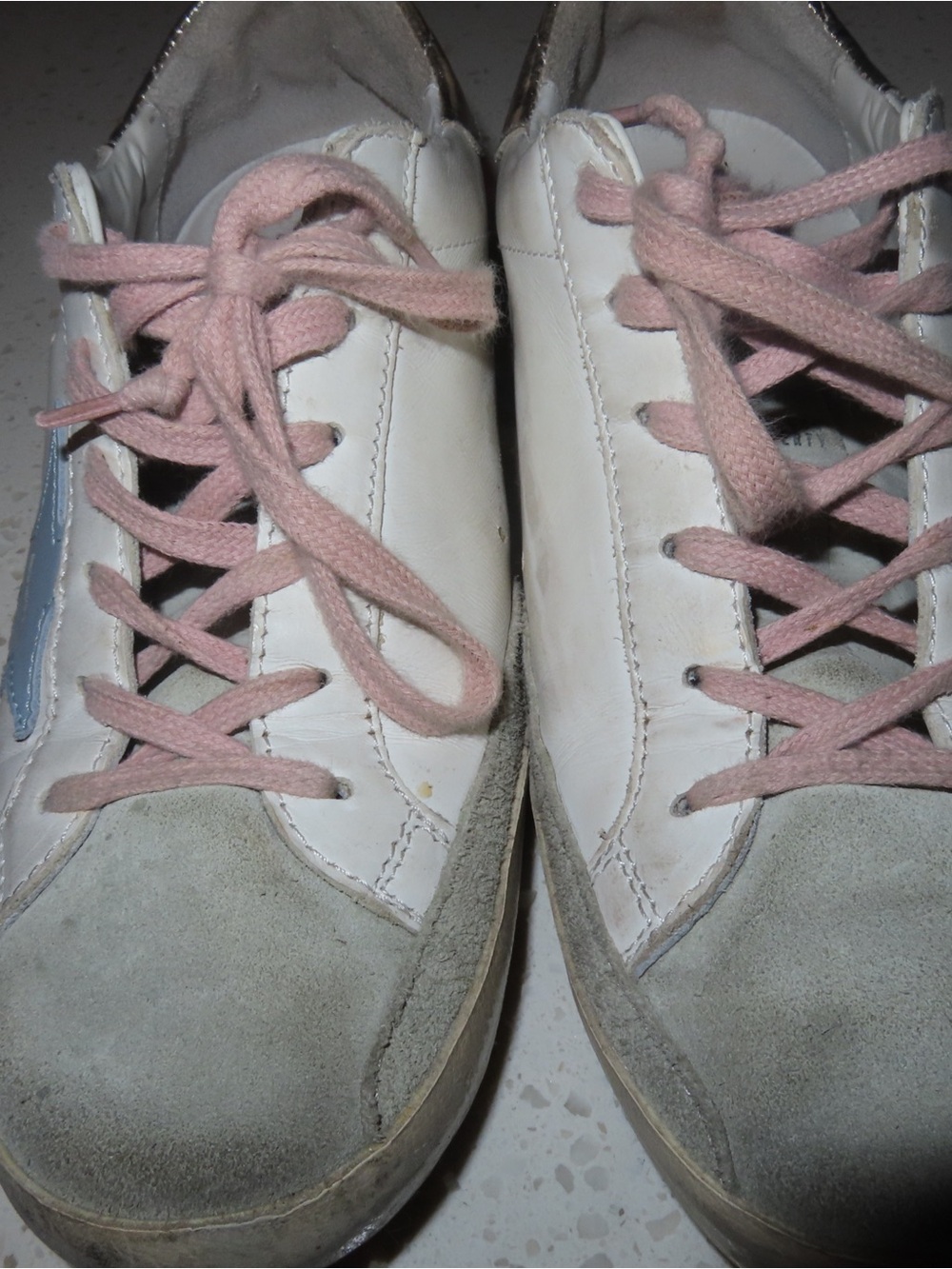 Golden Goose White Sneakers with Blue Star and Pink Laces - Picture 11 of 12